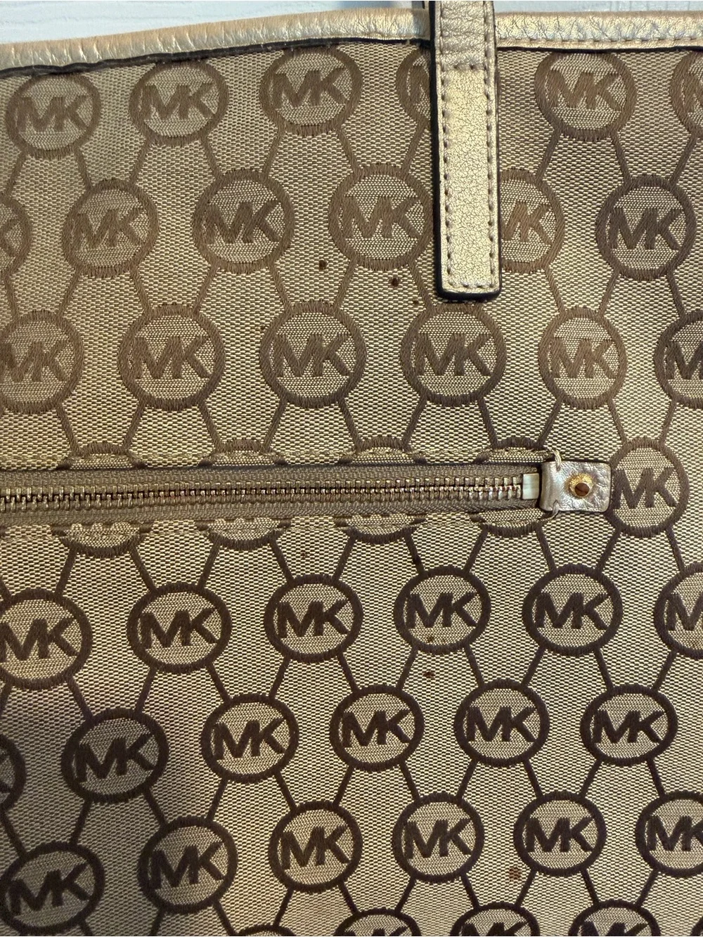 Michael Kors Tan/Brown Monogram Tote with Gold Accents